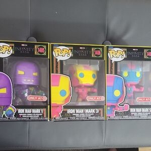 Funko Iron Man Mark 1, 3, 5 Set - Purple, Yellow, Blue
